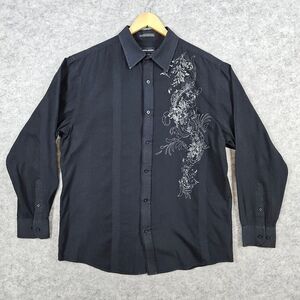 Michael Brandon Men's Black Western Shirt Size XXL 18-18 1/2 Floral Print Cowboy